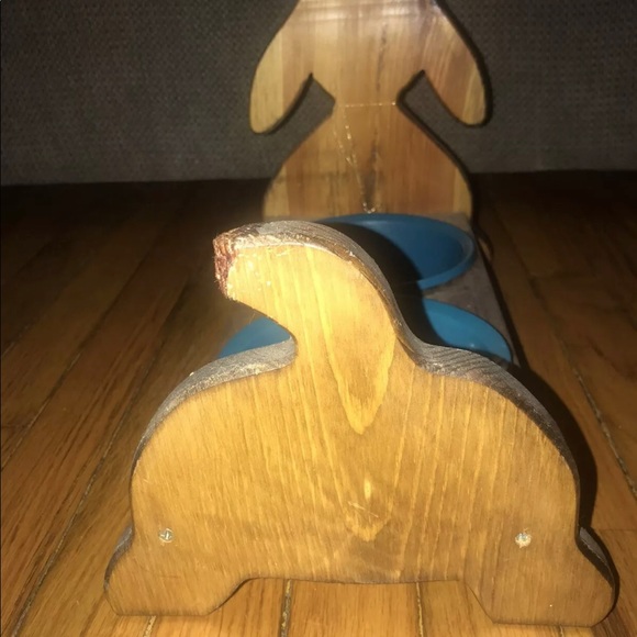 Handmade Wooden Painted Dog Feeder Dish Pet Canopy Two Bowl Holder Unique OOAK - Picture 5 of 7